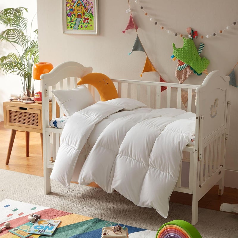 Three Geese Lightweight Toddler Comforter, All Season Down Blanket for Kids, 45x60 Inch White Duvet Insert with Soft Cotton Blend Fabric - Image 1